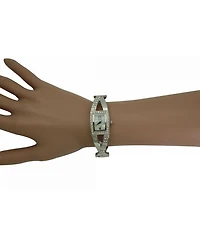 Olivia Pratt Silver Rhinestones And Pearl Tone Bangle Watch