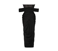 Miss Circle Women's Stella Black Off Shoulder Crystal Corset Satin Gown