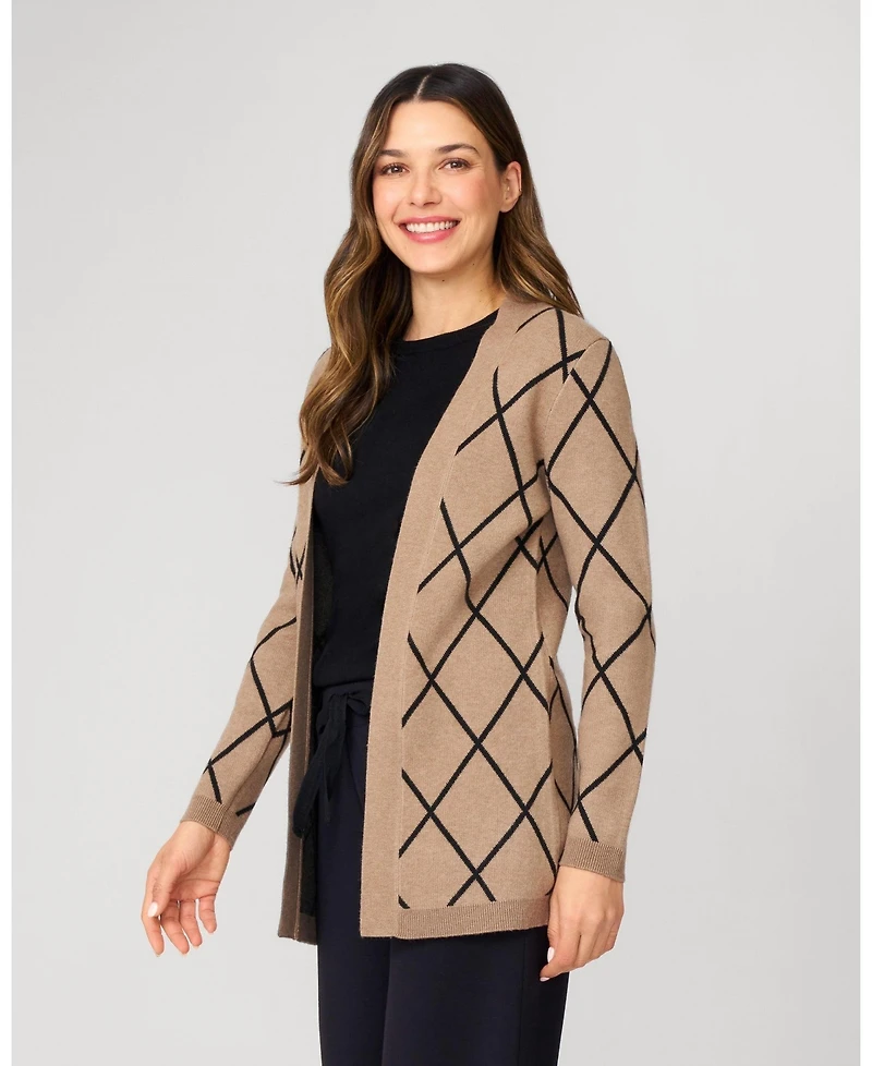 Cable & Gauge Women's Open Front Argyle Cardigan
