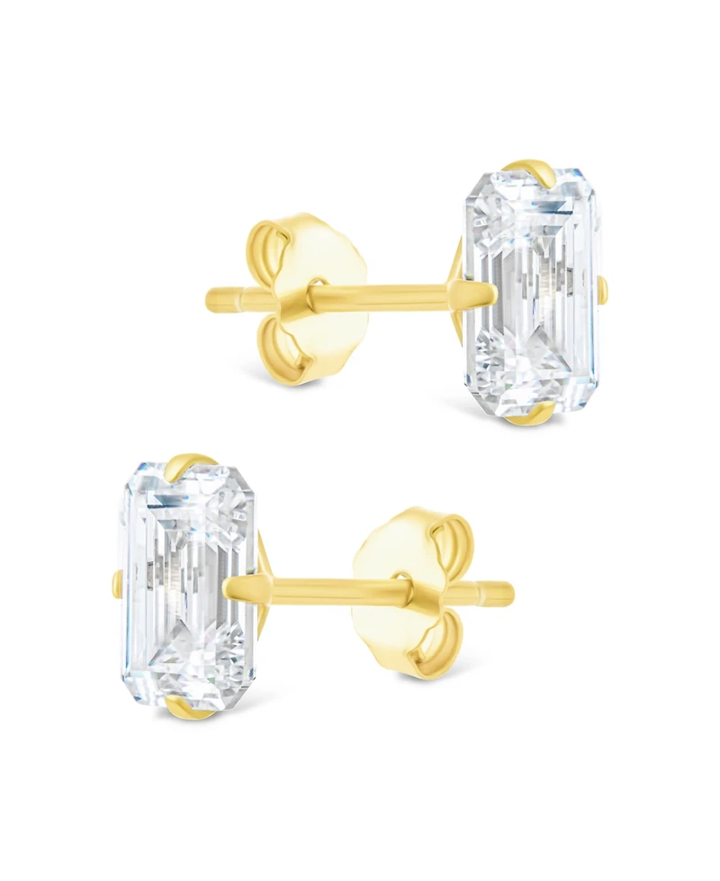 Sterling Forever Silver Emerald Cut Prong Set Stud Earrings