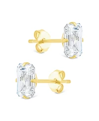 Sterling Forever Silver Emerald Cut Prong Set Stud Earrings