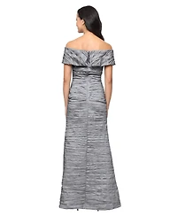 Alex Evenings Women's Crinkle Detail Off-The-Shoulder Gown