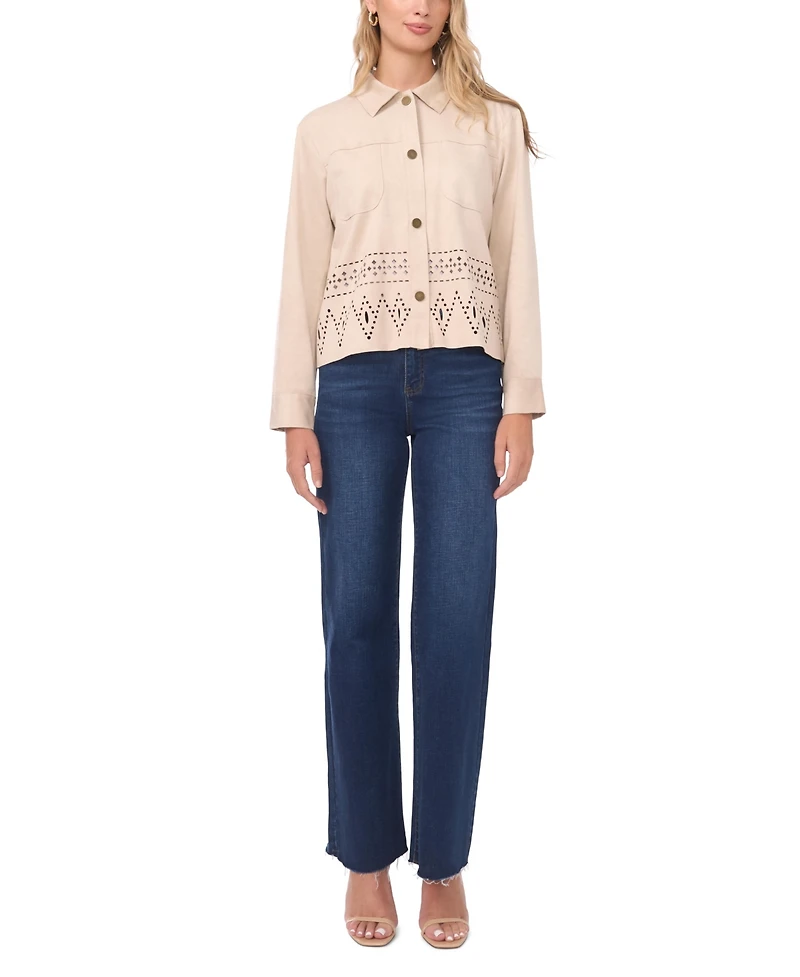 Vince Camuto Women's Collar Button-Down Eyelet Hem Jacket