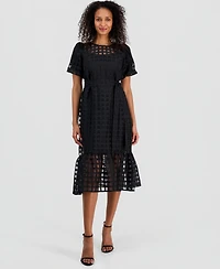 Robbie Bee Women's Bubble-Sleeve Belted Midi Dress