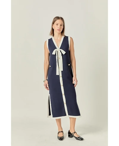 English Factory Women's Knit Midi Dress With Ribbon Tie