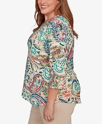 Alfred Dunner Plus Saratoga Springs Classic Paisley Print Pullover Knit Top