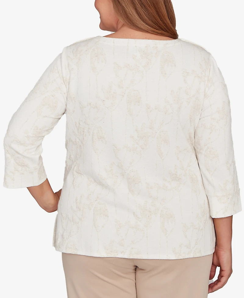 Alfred Dunner Plus Saratoga Springs Raised Texture Floral Design Knit Top