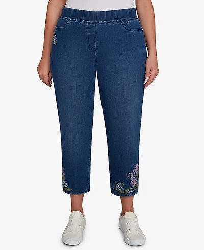 Alfred Dunner Plus Hilton Head Cross Stitch Flower Embroidery Ankle Jeans