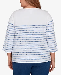 Alfred Dunner Plus Hilton Head Applique Flower Tie Dye Stripe Knit Top