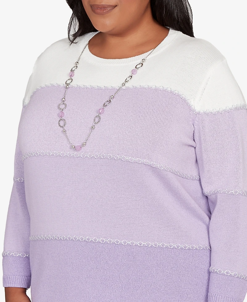 Alfred Dunner Plus Size Hilton Head Ombre Stripe Sweater with Necklace