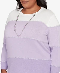 Alfred Dunner Plus Size Hilton Head Ombre Stripe Sweater with Necklace