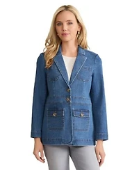 Jones New York Womens 3 Button Patch Collar Jacket