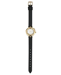 Ettika Open Circle Gold Plated Black Leather Watch, 70-110mm