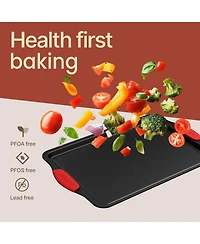 Baking Set – 6 Piece Kitchen Oven Bakeware Set – Deluxe Non-Stick Black Coating Inside and Outside – Carbon Steel – Red Si