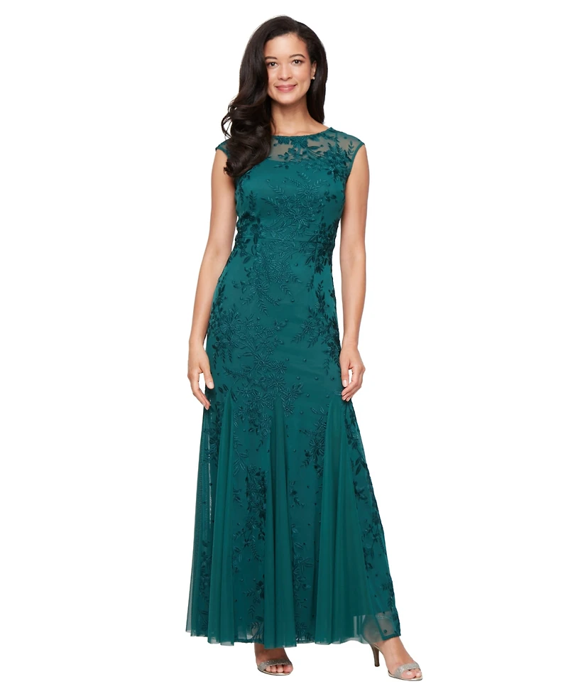Alex Evenings Petite Cap Sleeve Long A-Line Dress