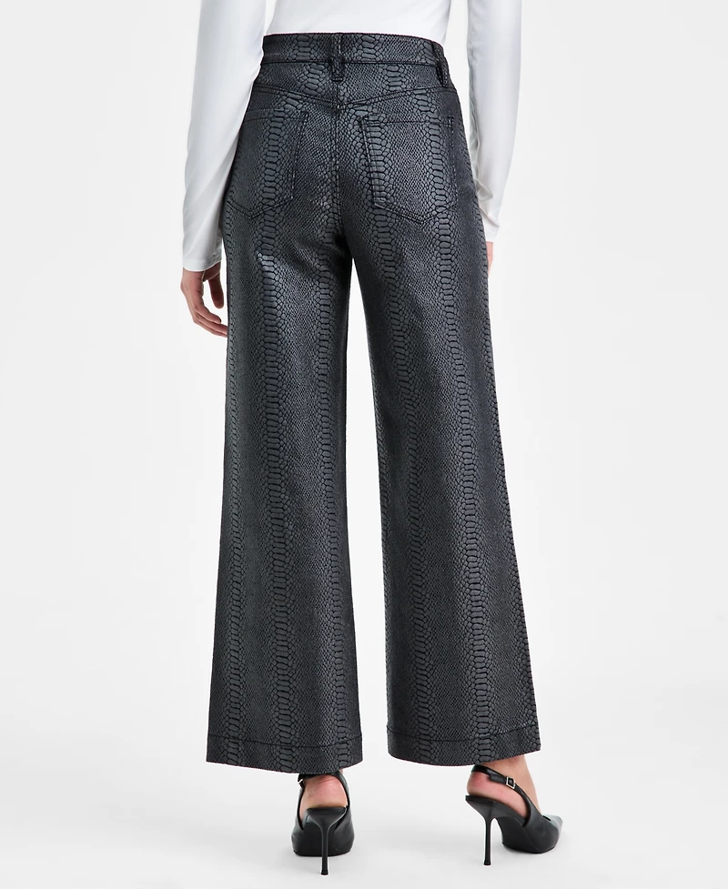 Bar Iii Women's Snakeskin-Print High Rise Wide Leg Jeans, Macy's Exclusive