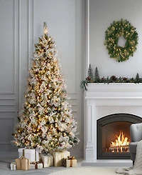 National Tree Company 7.5' Snowy Bedford Pine Tree with Red Berries, Cedar Leaves, Mixed Cones 700 Clear Lights