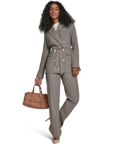 Calvin Klein Womens Double Breasted Belted Jacket Modern Fit Pants Textured Long Sleeve Top