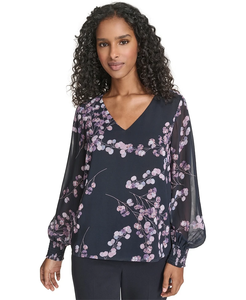 Calvin Klein Women's Printed Long Sleeve Top