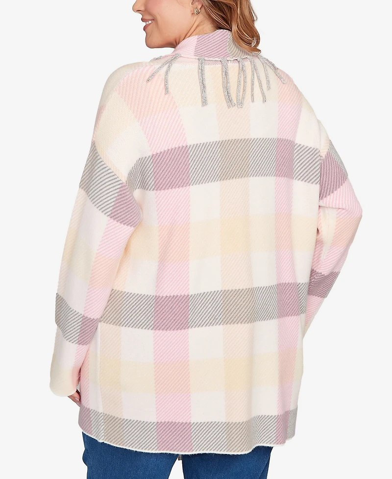 Ruby Rd. Plus Luxe Plaid Fringed Cardigan Sweater