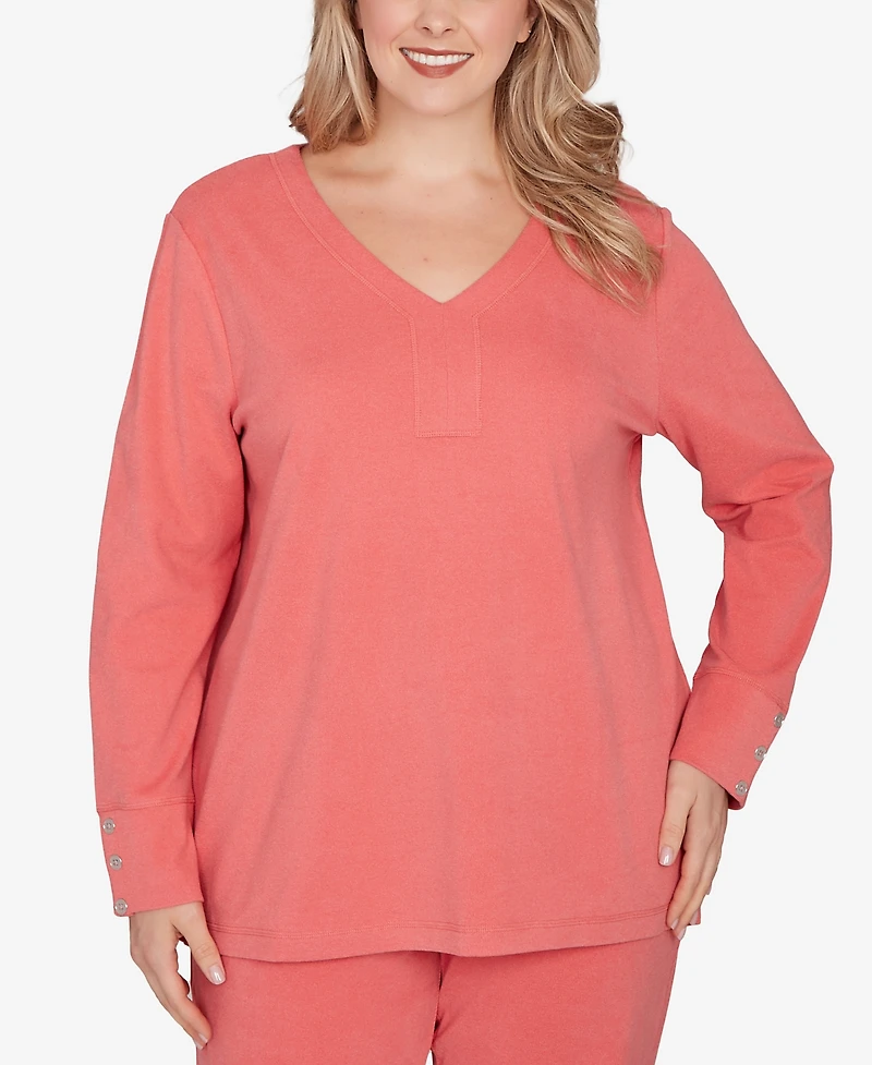Ruby Rd. Plus Luxe Rib V-Neck Button Accent Knit Top