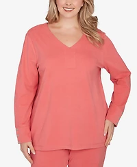 Ruby Rd. Plus Luxe Rib V-Neck Button Accent Knit Top