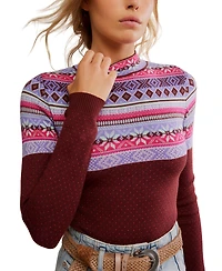 Free People Women's Winter Warmer Fair-Isle Printed Long-Sleeve Bodysuit Top