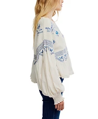 Free People Women's Holly Crewneck Geometric Embroidered Top