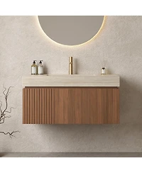 Streamdale Roma Travertine Sintered Stone Vanity with Ceramic Basin & Oak Drawer