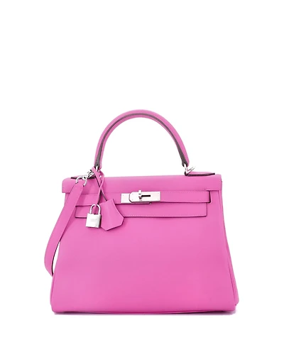 Pre-Owned Hermes Kelly 28 Handbag Pink Evercolor with Palladium Hardware