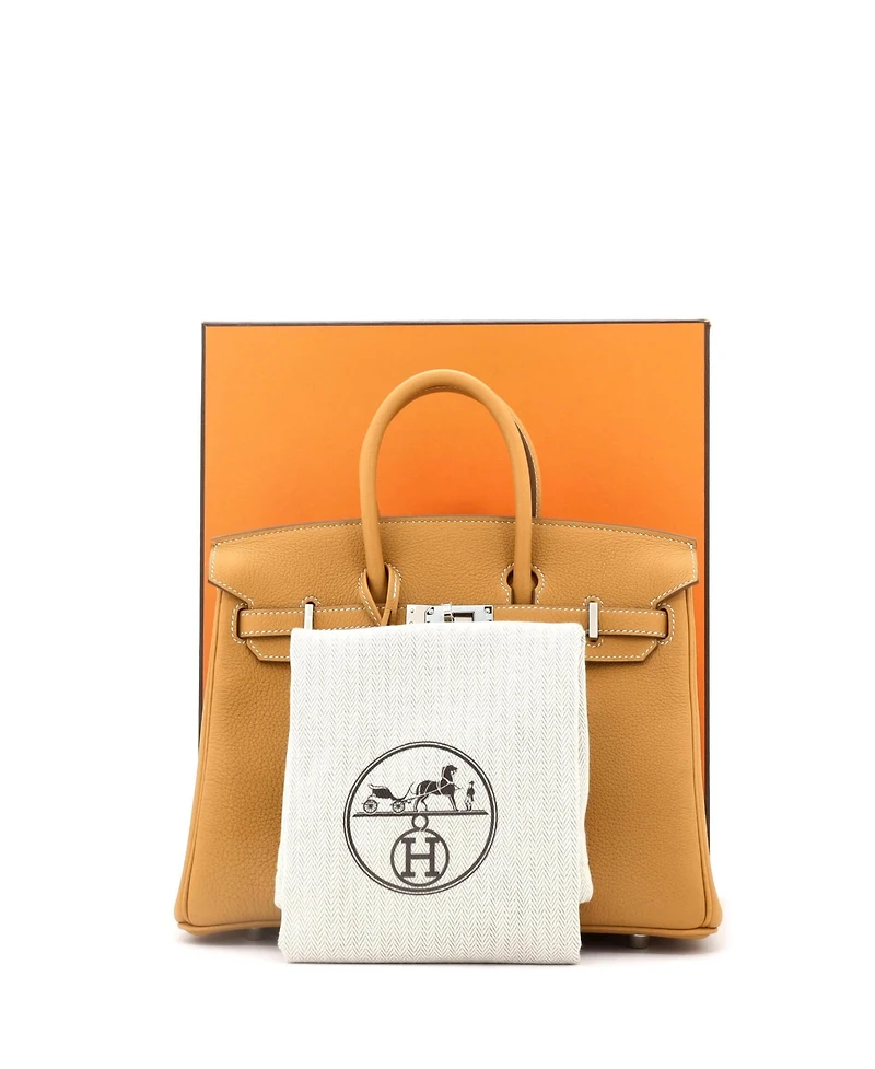 Pre-Owned Hermes Birkin 25 Handbag Brown Clemence with Palladium Hardware