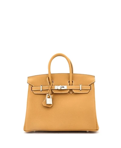 Pre-Owned Hermes Birkin 25 Handbag Brown Clemence with Palladium Hardware