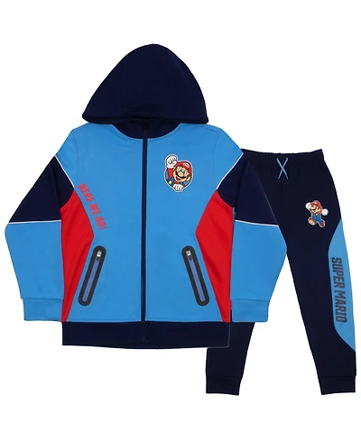 Mario Boys Nintendo Super 2 Piece Fleece Hoodie and Jogger Pants Set