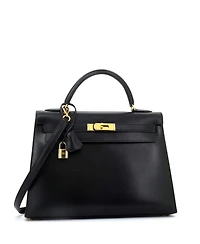 Pre-Owned Hermes Kelly 32 Handbag Black Box Calf with Gold Hardware