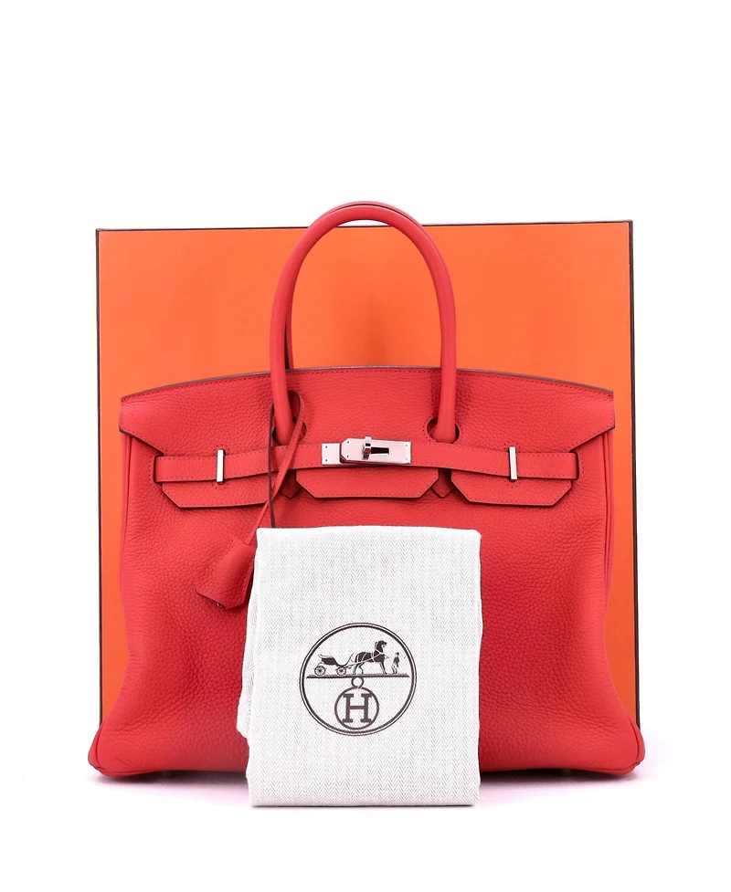 Pre-Owned Hermes Birkin 35 Handbag Red Clemence with Palladium Hardware