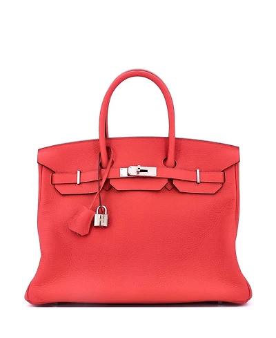 Pre-Owned Hermes Birkin 35 Handbag Red Clemence with Palladium Hardware
