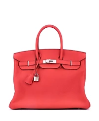 Pre-Owned Hermes Birkin 35 Handbag Red Clemence with Palladium Hardware