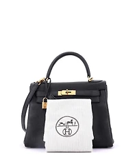 Pre-Owned Hermes Kelly 28 Handbag Black Novillo with Gold Hardware
