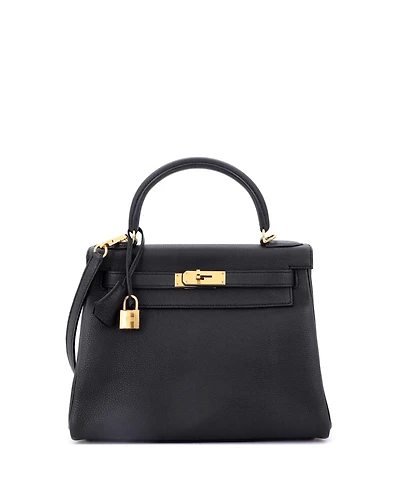Pre-Owned Hermes Kelly 28 Handbag Black Novillo with Gold Hardware