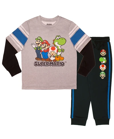 Mario Boys Super 2 Piece Long Sleeve T-Shirt and Jogger Pants Bundle Set