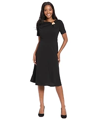 London Times Women's One-Shoulder Midi Fit and Flare Dress