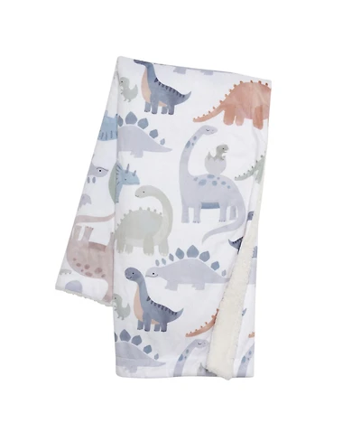 Lambs & Ivy Dino-Might Ultra-Soft Fleece Watercolor Dinosaur Baby Blanket