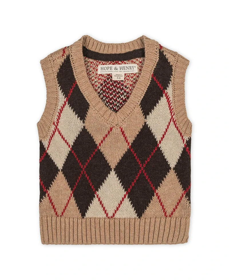 Hope & Henry Baby Boys' Organic V-Neck Argyle Sweater Vest
