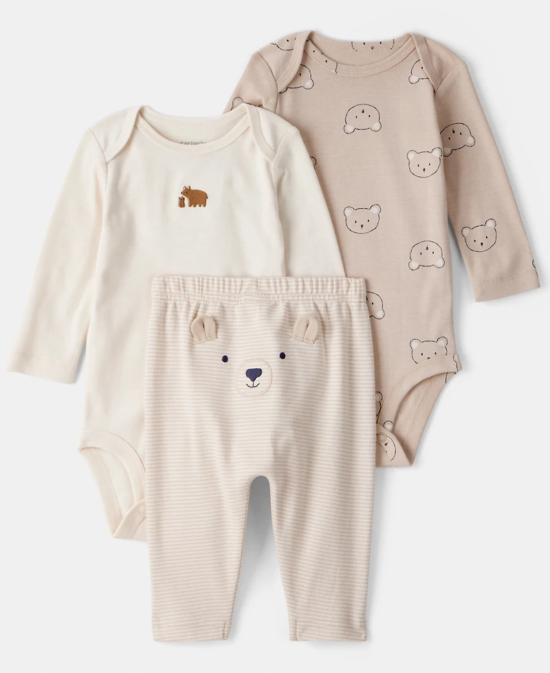 Carter's Baby Boys 3-Piece Bear Print Long-Sleeve Bodysuit and Pants Set
