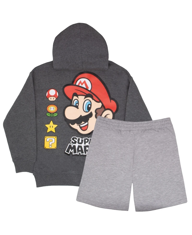 Mario Big Boys Super Bros 2-Piece Zip-Up Hoodie and Shorts Bundle Set
