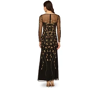 Adrianna Papell Women's Beaded Long-Sleeve Dress