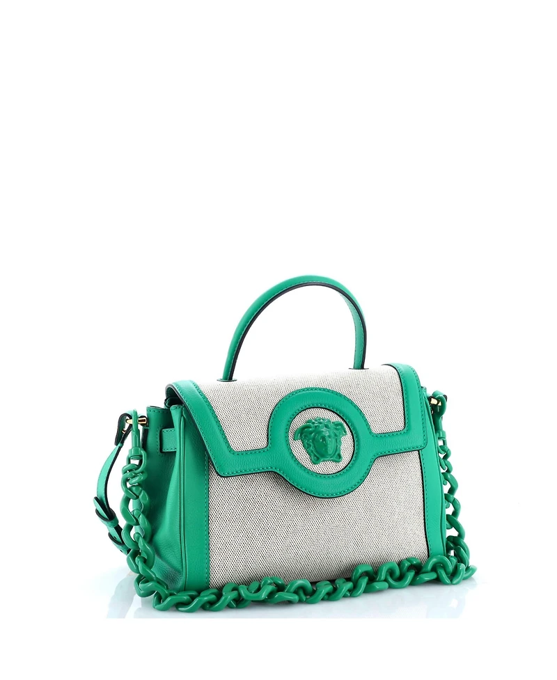 Pre-Owned Versace Medium La Medusa Top Handle Bag Leather with Canvas