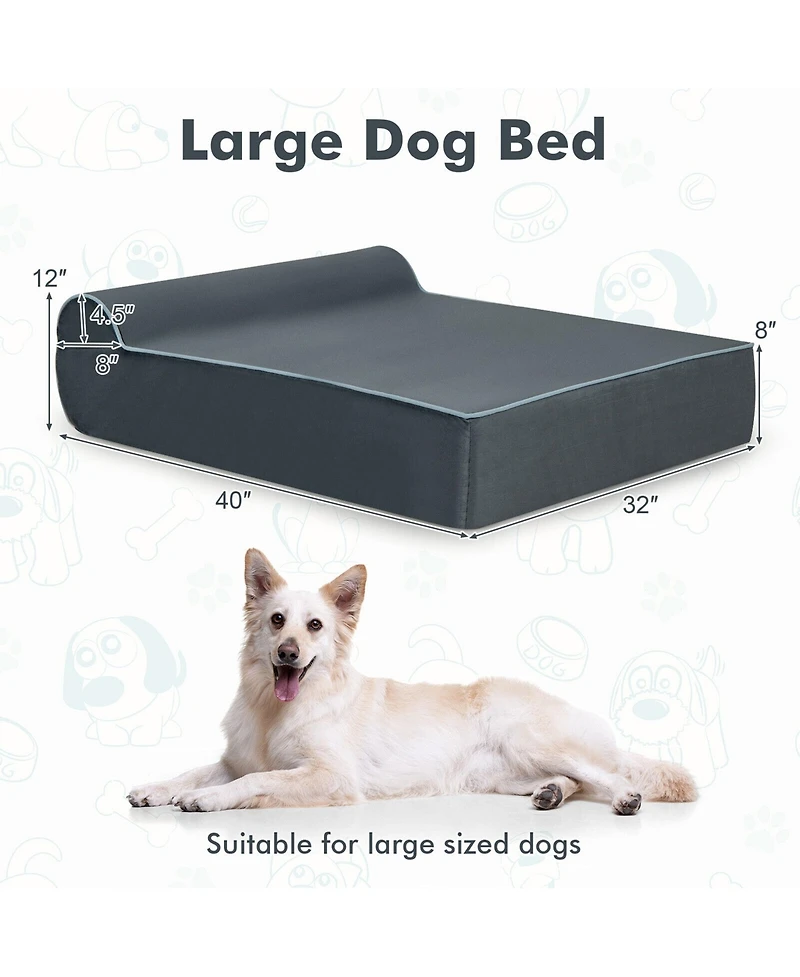 Gymax Memory Foam Orthopedic Dog Bed for Large Dogs w/ Headrest & Washable Cover
