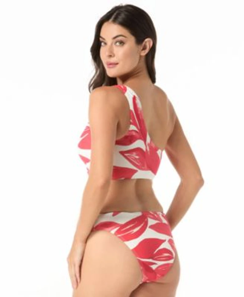 Carmen Marc Valvo Womens Printed One Shoulder Top Printed High Cut Bikini Bottom