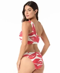 Carmen Marc Valvo Womens Printed One Shoulder Top Printed High Cut Bikini Bottom